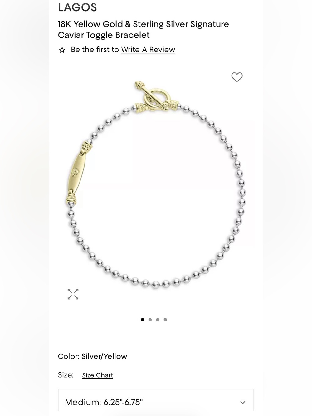 LAGOS Two-Tone Silver and 18K Gold Beaded Bracelet with Gold Toggle - Picture 5 of 6